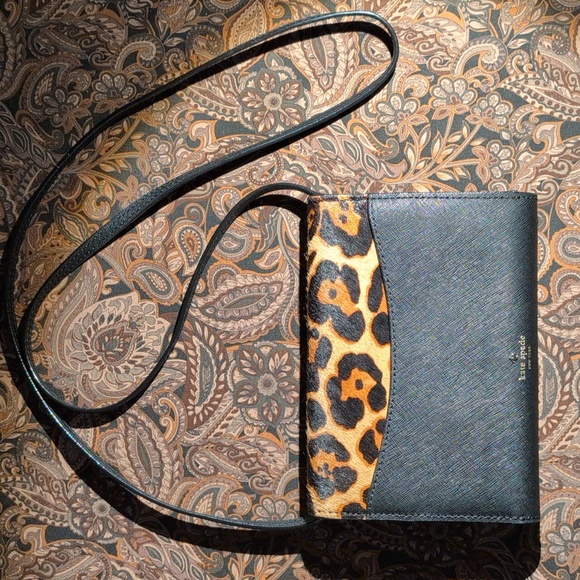 Kate Spade Black Leather Run Wild Leopard Crossbody Shoulder Bag Purse Excellent - Picture 3 of 11